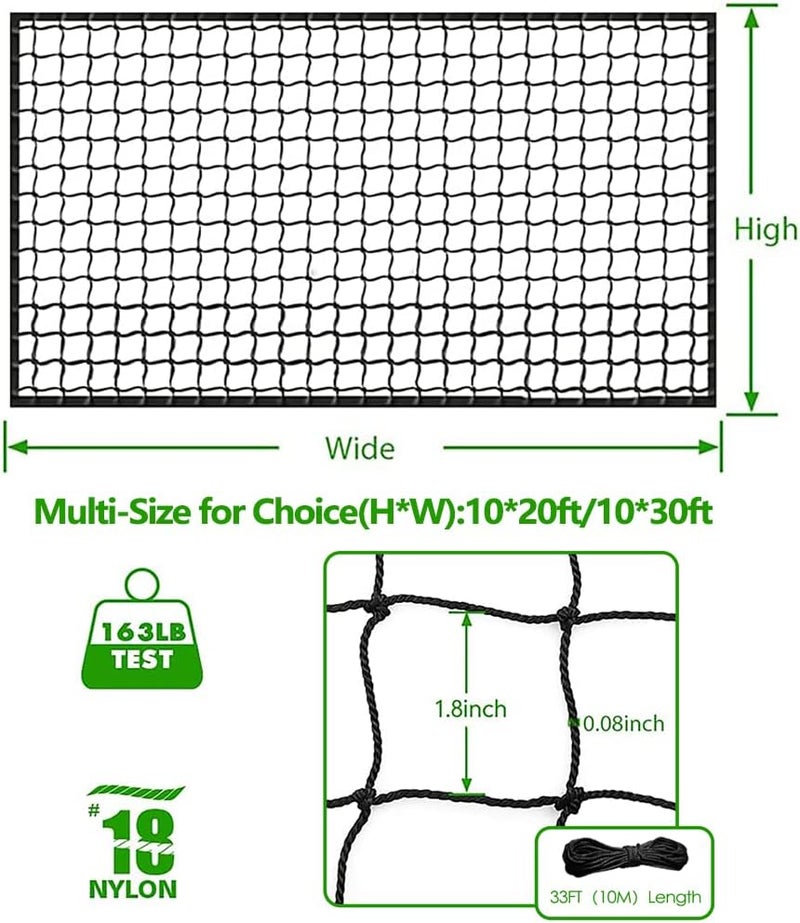 Wiseek Baseball Softball Backstop Nets, Heavy Duty Sports Netting Barrier #18 Nylon Baseball Netting 10'x20'/10'x30'(Net Only) - Image 2